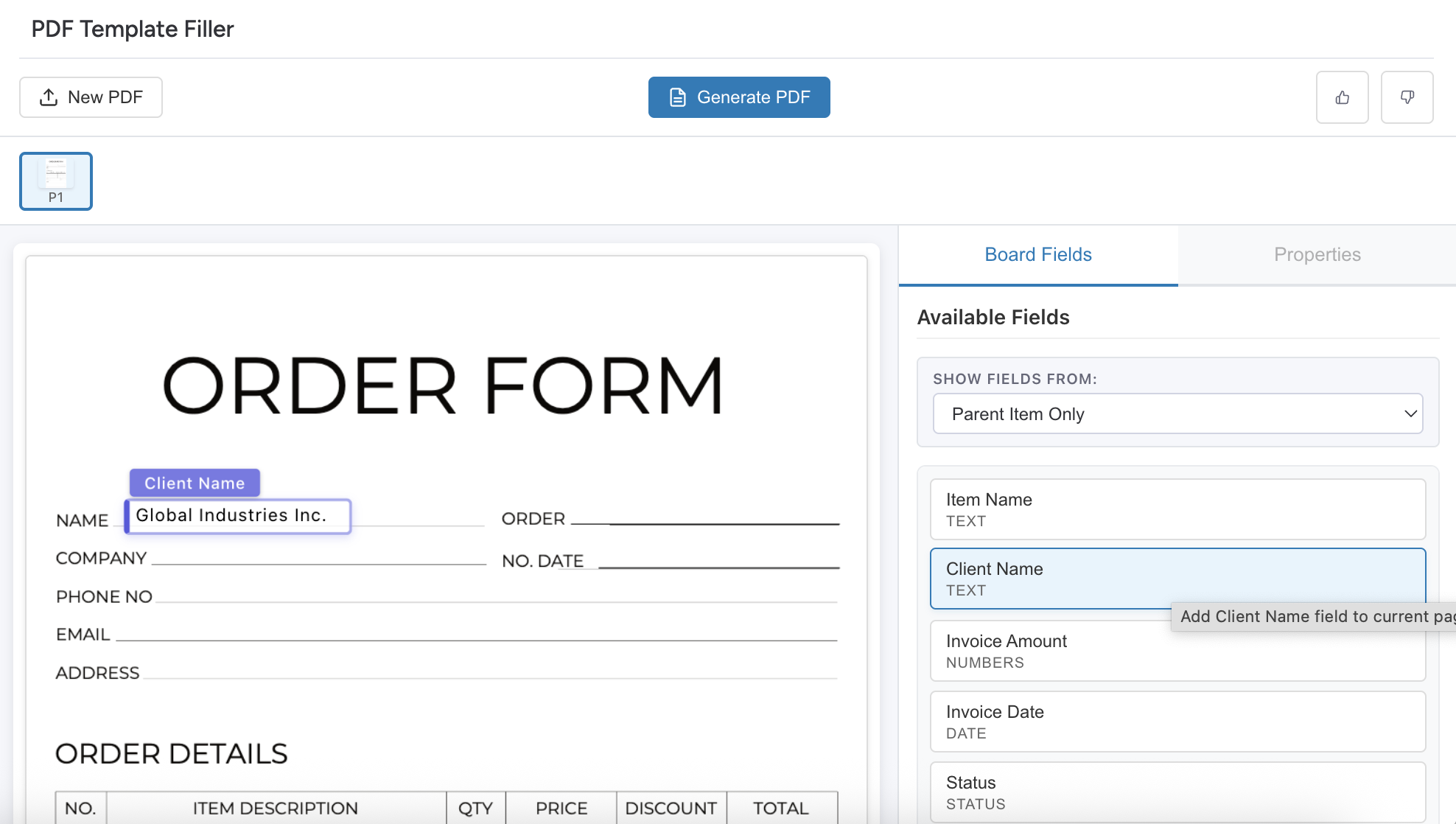 Add PDF Filler Widget
